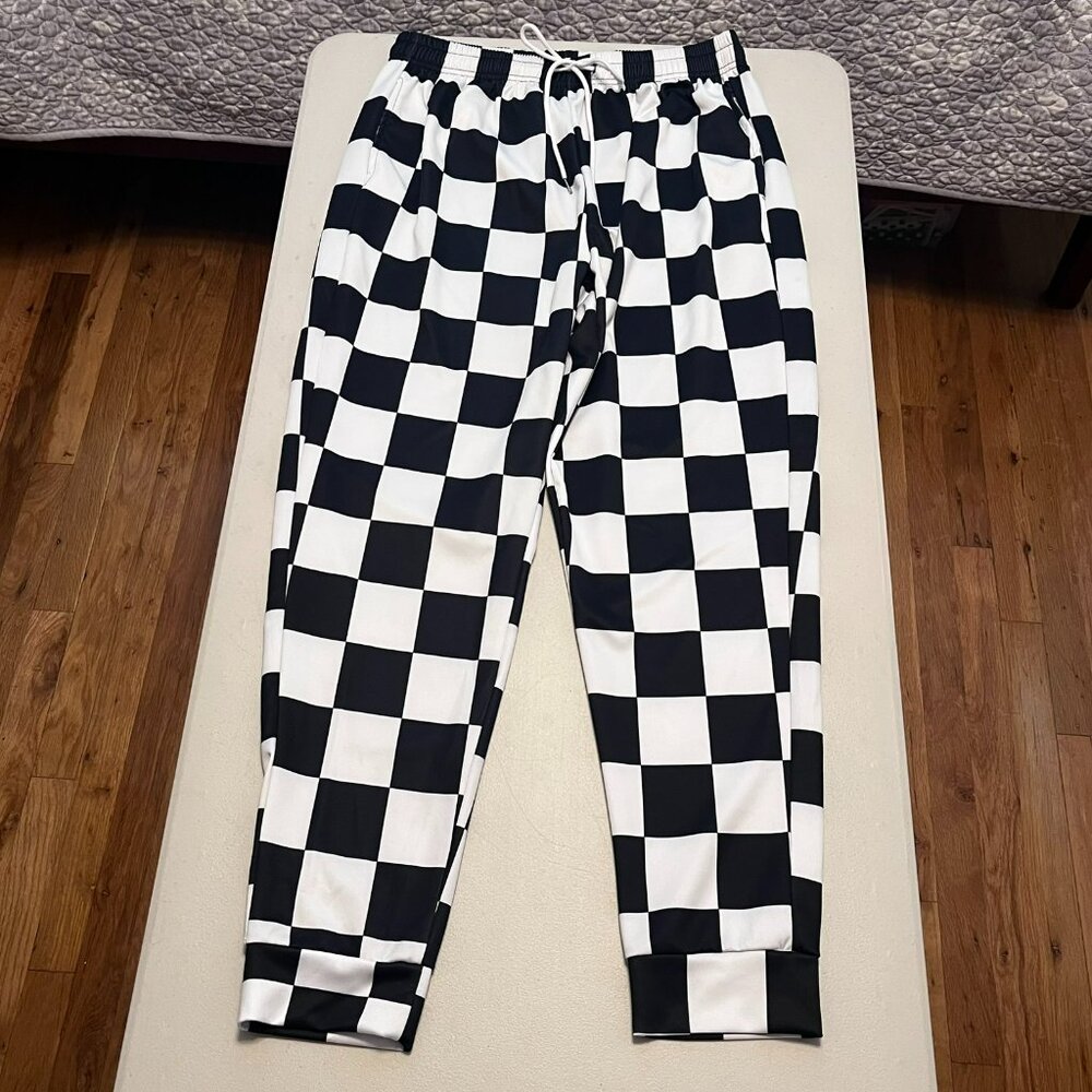 Men's Black/White Checked Joggers XL